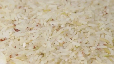 Closeup white rice grains on a rotating plate Stock Footage 169750516