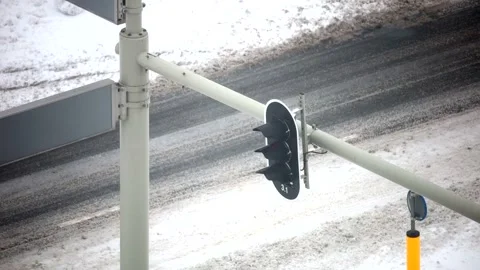 Closeup of a white snowy road while snow is falling in Schiedam The Netherlands. Stock Footage 164116030