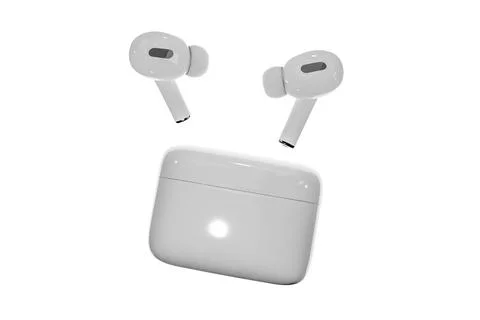 Closeup white TWS true wireless stereo earbuds and case isolated on white bac 스톡 일러스트