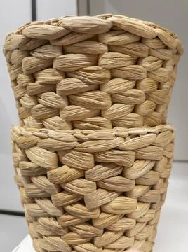 Closeup of wicker baskets on store shelf Stock Photos