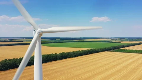 Closeup wind turbines in a wind farm.  Stock Footage 111986386