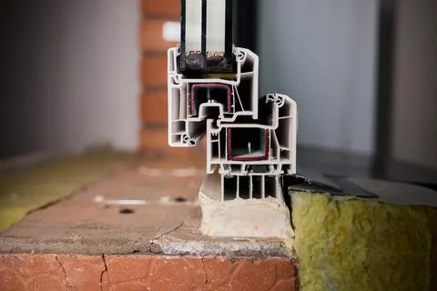 Closeup of window assembly components, Macro view of window frame with Stock Photos