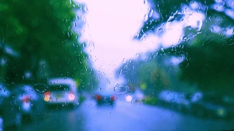 Closeup Window Wipers Driving Rain Stock Footage 325416416