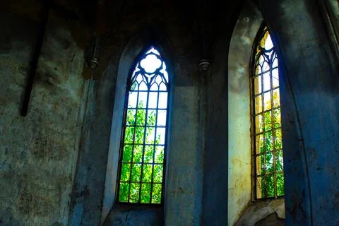 Closeup windows  old gothic architecture Stock Photos