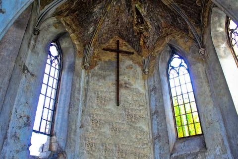 Closeup windows  old gothic architecture Stock Photos