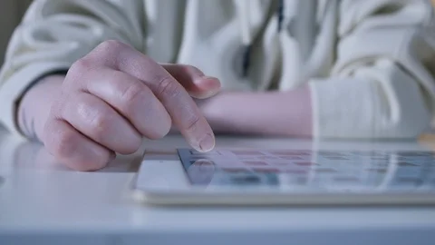 Closeup woman hands using ipad touchscreen tablet display Stock Footage 101262505
