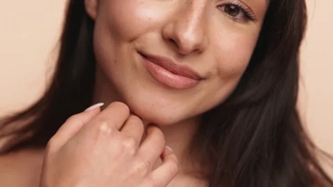 Closeup of Woman's Face with Focus on Lips and Clean Skin Stock Footage 265156539