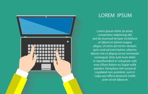 Closeup of woman's hands touching notebook or laptop keys during work. Vector 스톡 일러스트