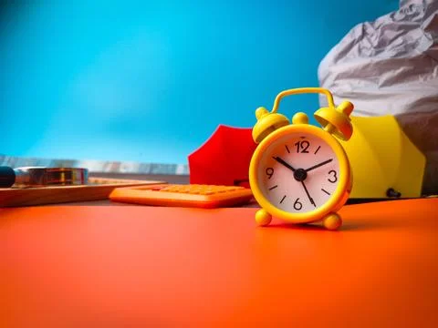 Closeup yellow clock with studio prob Stock Photos
