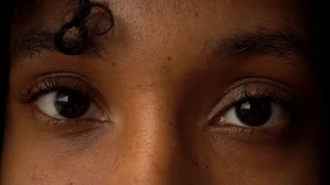 Closeup Young Black Woman's eyes blinking Stock Footage