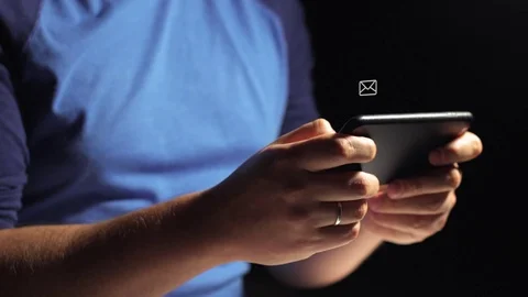 Closeup of young man hands typing sms scrolling pictures phone Stock Footage 83037991