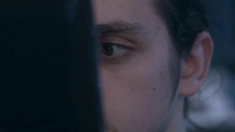 Closeup of young man reading on a tablet Stock Footage 75277732