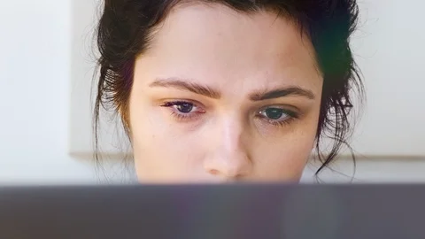 Closeup of young woman using computer touchscreen, busy hipster freelancer Stock Footage 123275971