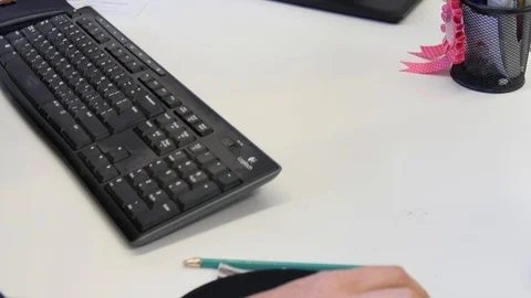 Closeups of scientists and programmers while typing on keyboard or using a Video stock 92665344