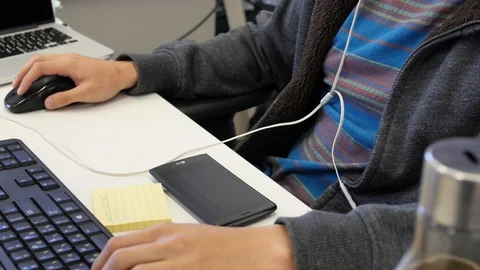 Closeups of scientists and programmers while typing on keyboard or using a Video stock 92665353