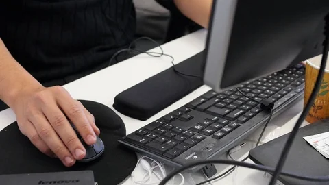 Closeups of scientists and programmers while typing on keyboard or using a Video stock 92665358