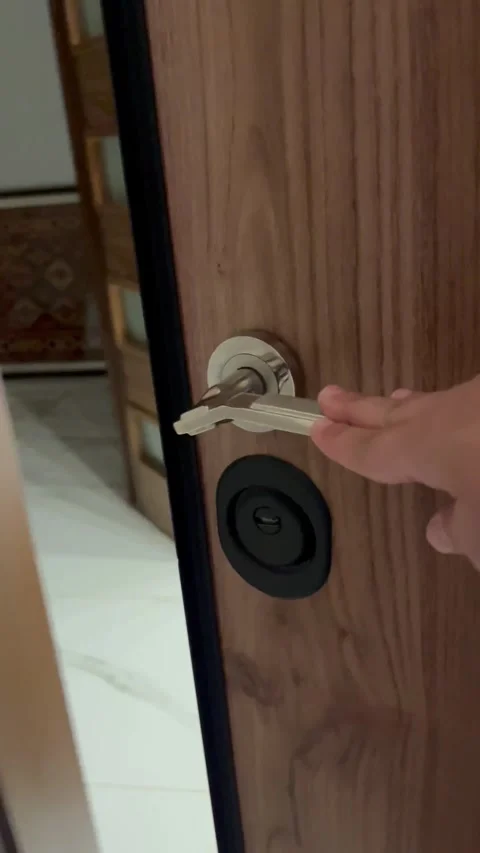Closing and Locking a Modern Wooden Interior Door Video stock 345741040