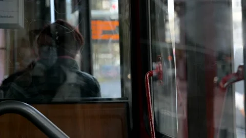 Closing and opening automatic door inside tram. Stock Footage 140403505
