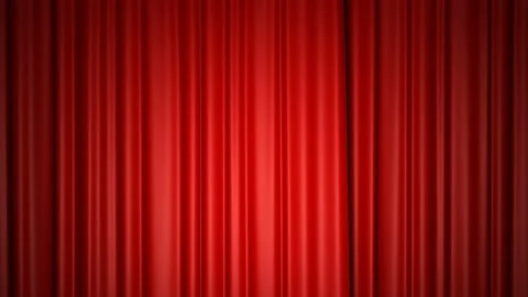 Closing and opening shiny red silk curtains on stage. 3D animation with chroma Stock Footage