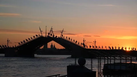 Closing bascule  bridge at sunrise Stock Footage 218092486