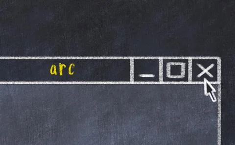 Closing browser window with caption arc. Chalk drawing. Concept of dealing wi Stock Photos