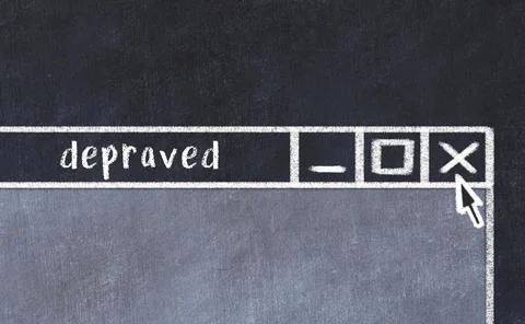 Closing browser window with caption depraved. Chalk drawing. Concept of deali Фото