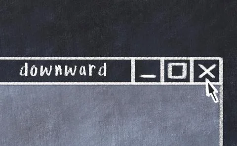 Closing browser window with caption downward. Chalk drawing. Concept of deali Stock Photos