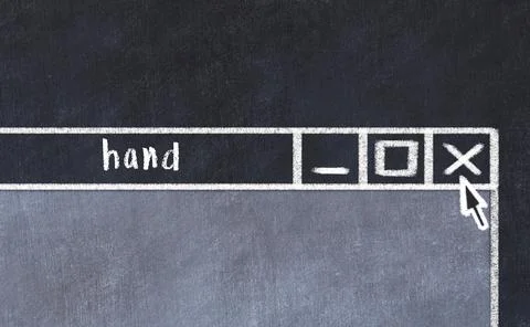 Closing browser window with caption hand. Chalk drawing. Concept of dealing w Stock Illustration