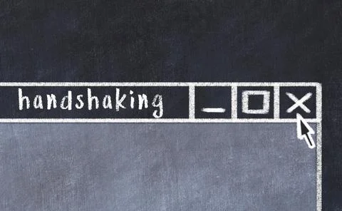 Closing browser window with caption handshaking. Chalk drawing. Concept of de Photos