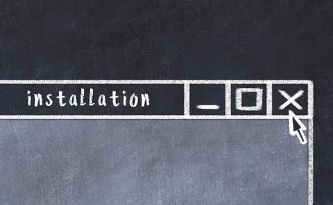 Closing browser window with caption installation. Chalk drawing. Concept of d Fotos Stock