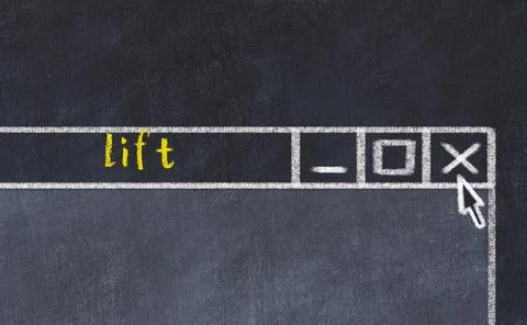 Closing browser window with caption lift. Chalk drawing. Concept of dealing w 库存照片