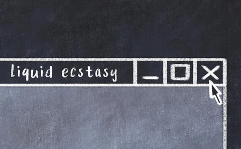 Closing browser window with caption liquid ecstasy. Chalk drawing. Concept of 库存照片