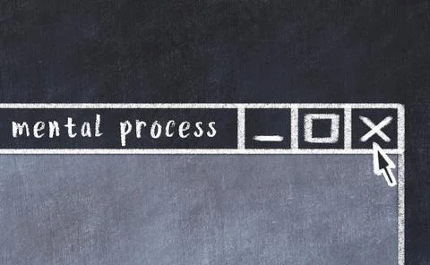 Closing browser window with caption mental process. Chalk drawing. Concept of Stock Photos