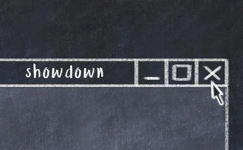 Closing browser window with caption showdown. Chalk drawing. Concept of deali 库存照片