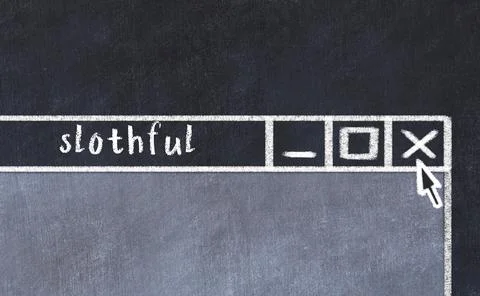 Closing browser window with caption slothful. Chalk drawing. Concept of deali 스톡 사진