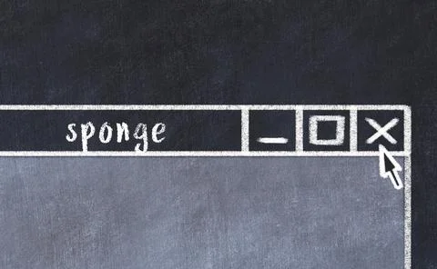 Closing browser window with caption sponge. Chalk drawing. Concept of dealing Illustrazione stock