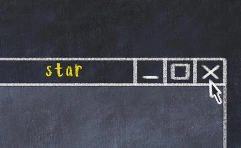 Closing browser window with caption star. Chalk drawing. Concept of dealing w 库存照片