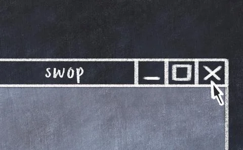 Closing browser window with caption swop. Chalk drawing. Concept of dealing w Stock Illustration