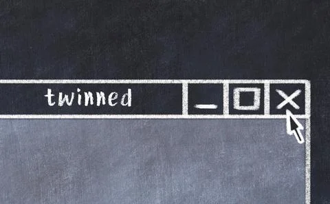 Closing browser window with caption twinned. Chalk drawing. Concept of dealin Illustrazione stock