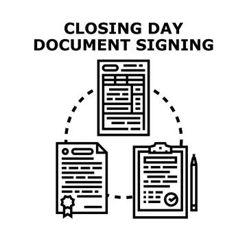 Closing day document signing agreement process illustration Stock Illustration