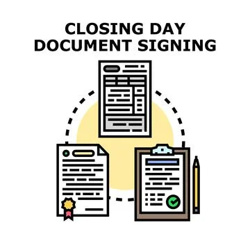 Closing day document signing agreement process illustration 스톡 일러스트