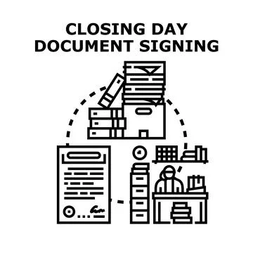 Closing day document signing process completion concept Stockillustratie