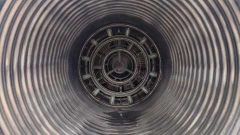 Closing up effect of a large jet airplane engine turbine. Stock Footage 288467225