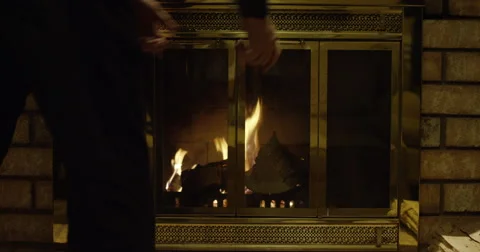 Closing fireplace Stock Footage 56922208