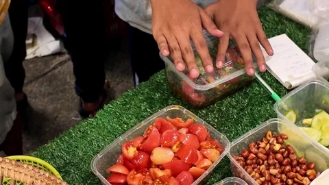Closing plastic takeout container with Thai salad Stock Footage 347149578