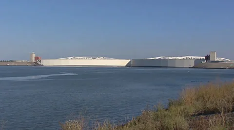Closing procedure phase 8/9  of the Maeslant Storm Surge Barrier Stock Footage 35397797