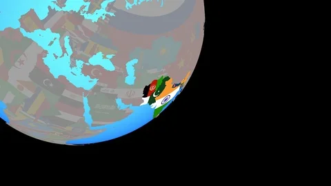 Closing in on SAARC memeber states with flags Stock Footage 100040256