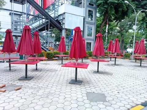 Closing umbrella table Stock Photos