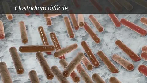 Clostridium difficile is a type of bacteria that causes colitis, a severe inf Stock Illustration