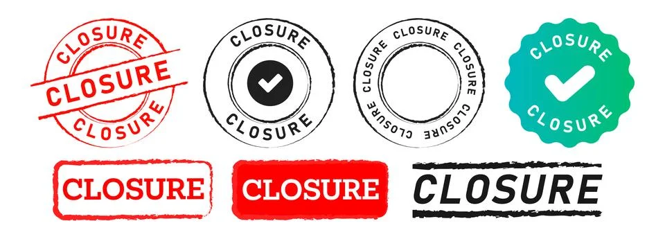 Closure rectangle and circle rubber stamp label sticker sign symbol closed Stock Illustration